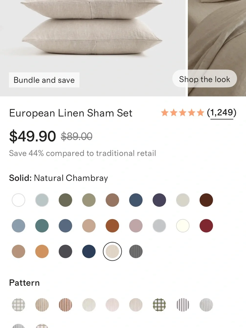 European Linen King Sham Set in Natural Chambray - Retail $50